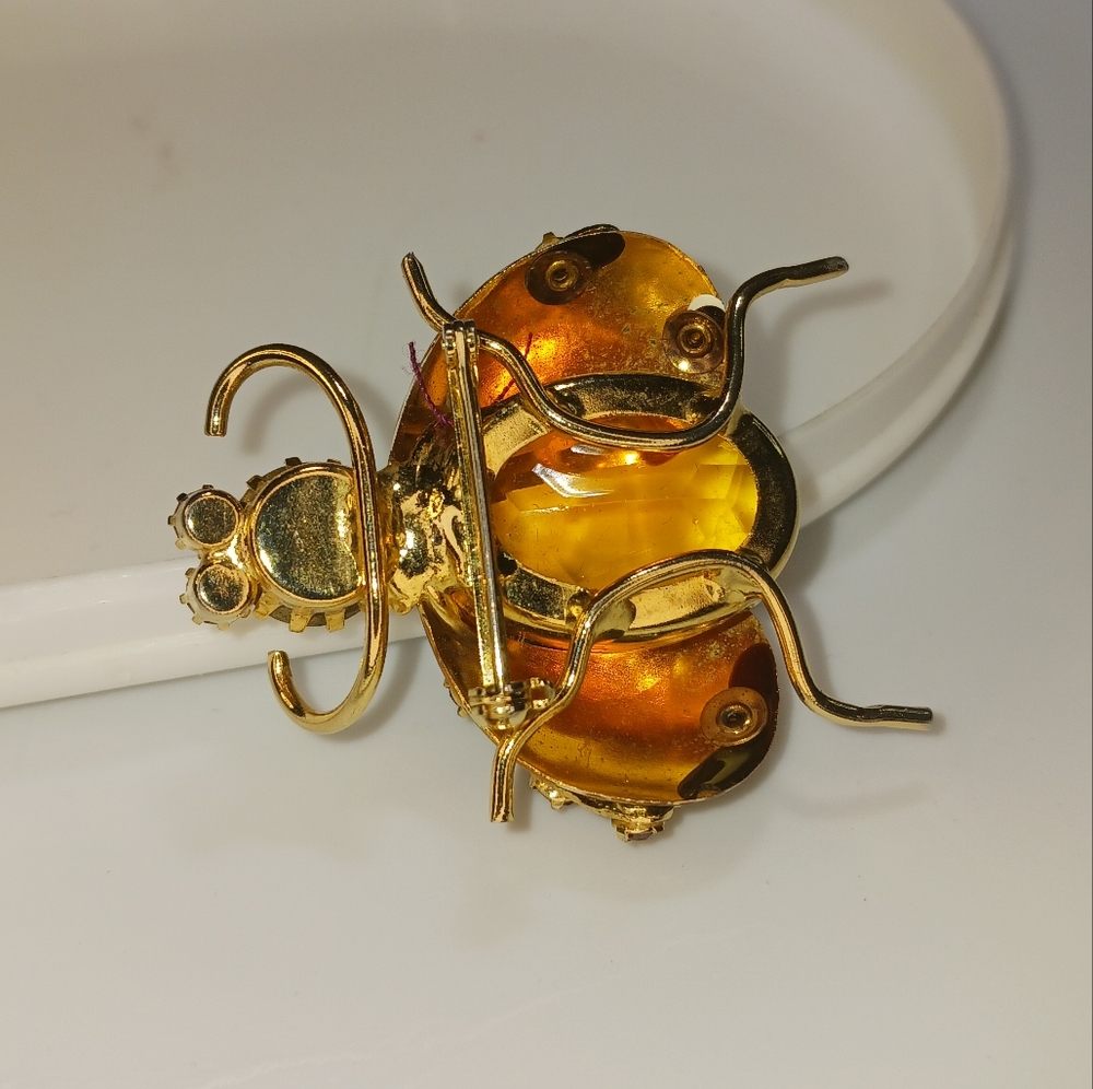 Vintage Insect Beetle Bug Rhinestone Brooch Pin Glass - Picture 9 of 16